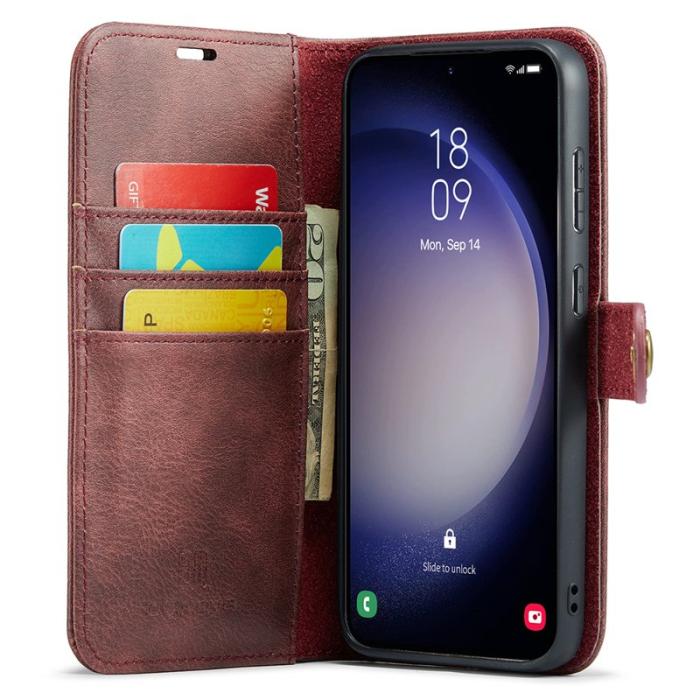 DG.MING - DG.MING Samsung Galaxy S25 Plånboksfodral Äkta Läder AvtagbartRöd