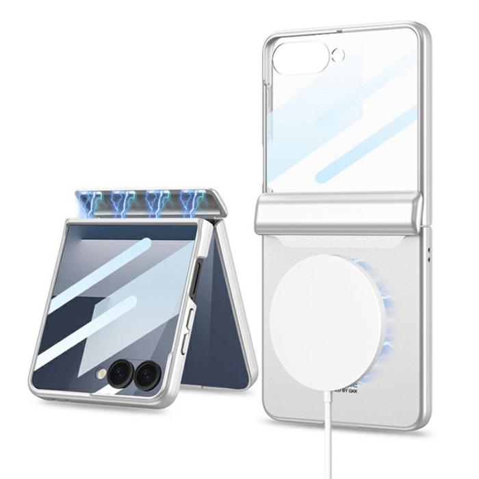 GKK - GKK Samsung Galaxy Z Flip7 Fodral Äkta läder - Silver