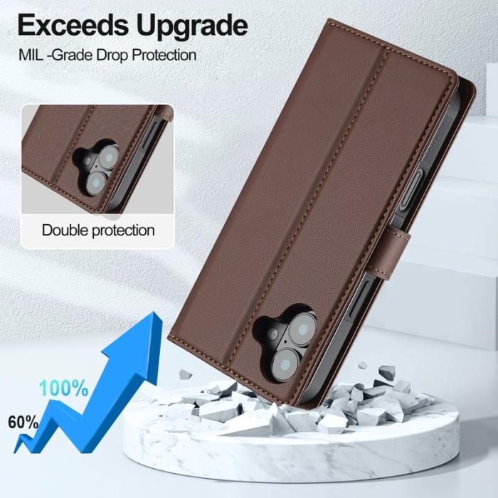 LC.imeeke - LC.IMEEKE L2 Series iPhone 16 Plus Plånboksfodral Konstläder - Brun