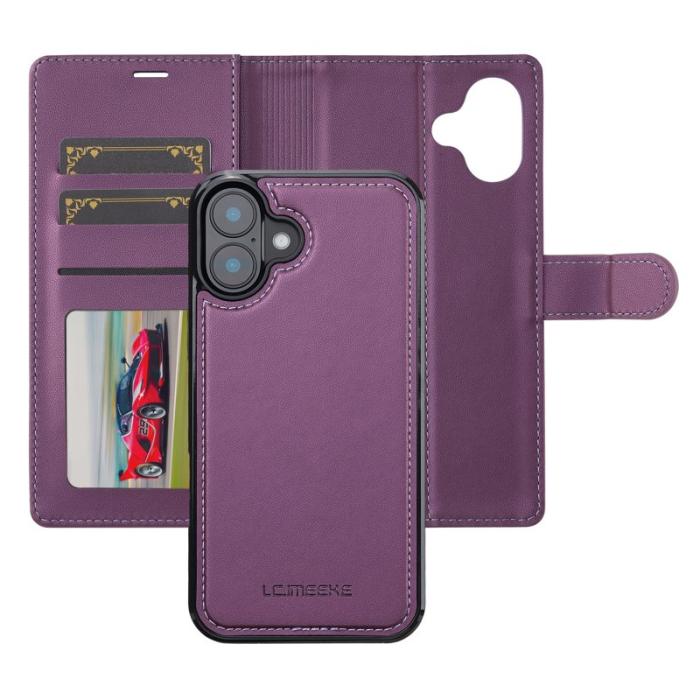 LC.imeeke - LC.IMEEKE L2 Series iPhone 16 Plus Plånboksfodral Konstläder - Lila