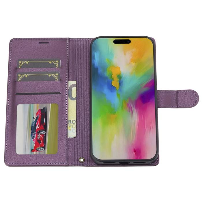 LC.imeeke - LC.IMEEKE L2 Series iPhone 16 Plus Plånboksfodral Konstläder - Lila