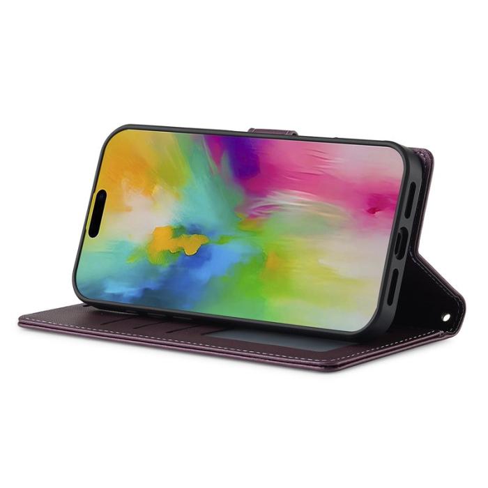 LC.imeeke - LC.IMEEKE L2 Series iPhone 16 Plus Plånboksfodral Konstläder - Lila