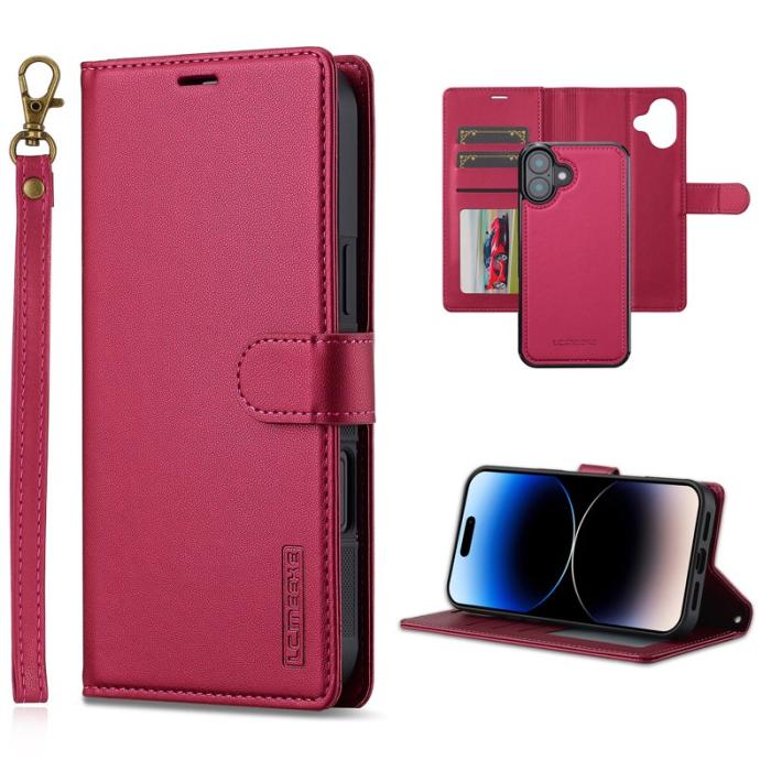 LC.imeeke - LC.IMEEKE L2 Series iPhone 16 Plus Plånboksfodral Konstläder - Röd