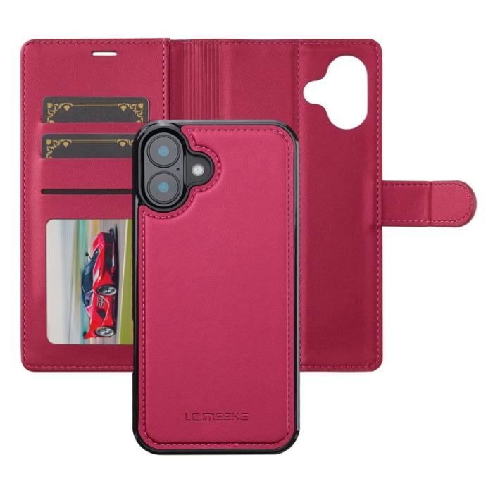 LC.imeeke - LC.IMEEKE L2 Series iPhone 16 Plus Plånboksfodral Konstläder - Röd