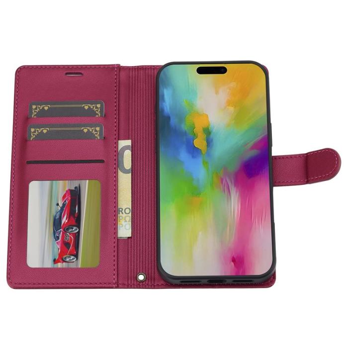 LC.imeeke - LC.IMEEKE L2 Series iPhone 16 Plus Plånboksfodral Konstläder - Röd