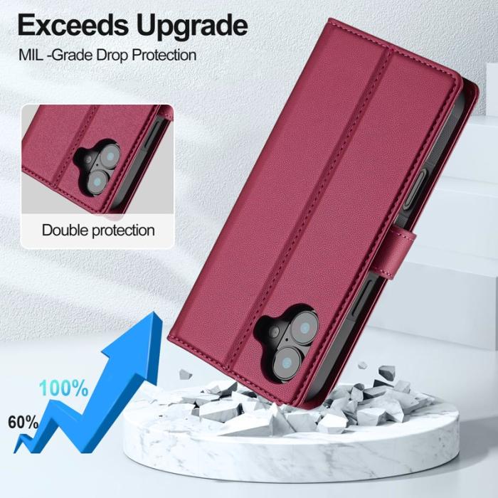 LC.imeeke - LC.IMEEKE L2 Series iPhone 16 Plus Plånboksfodral Konstläder - Röd