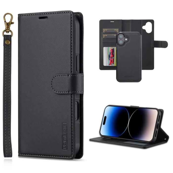 LC.imeeke - LC.IMEEKE L2 Series iPhone 16 Plus Plånboksfodral Konstläder - Svart