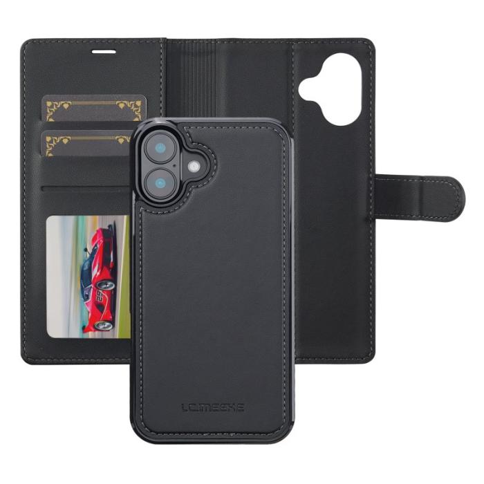 LC.imeeke - LC.IMEEKE L2 Series iPhone 16 Plus Plånboksfodral Konstläder - Svart
