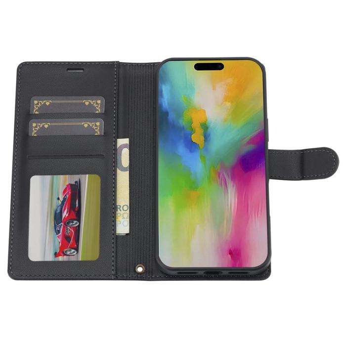 LC.imeeke - LC.IMEEKE L2 Series iPhone 16 Plus Plånboksfodral Konstläder - Svart