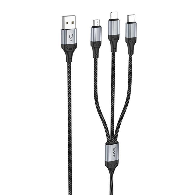 Hoco 3in1 USB-A till Lightning, USB-C, Micro-USB Kabel 2.4A 1m X102 - Svart | 3541 | AlltMobil
