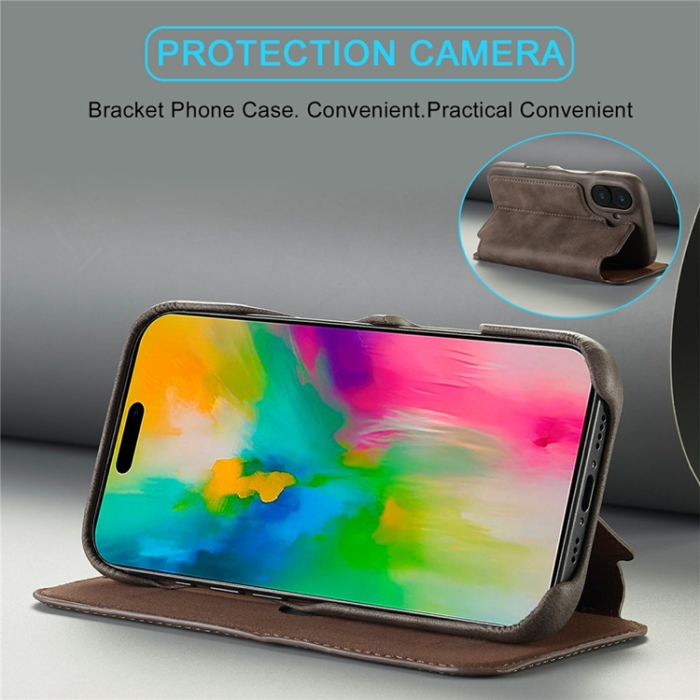 LC.imeeke - LC.IMEEKE iPhone 17 Mobilfodral Korthållare Läder Stativ - Coffee