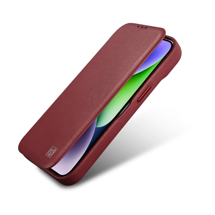 ICARER - iCarer iPhone 14 Pro Plånboksfodral Magsafe CE Läder - Röd