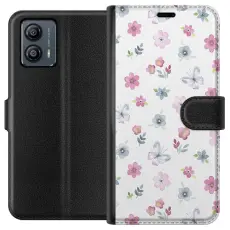 Gustaf - Pl&aring;nboksfodral till Motorola Moto G53 med Blommor och fj&auml;rillar
