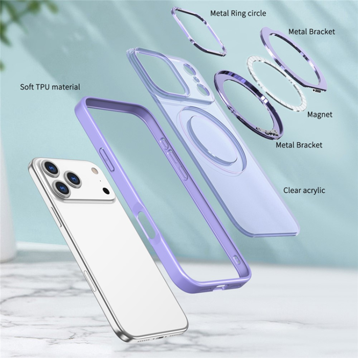 A-One Brand - iPhone 17 Pro Mobilskal MagSafe TPU + Acrylic Kickstand - Ljuslila
