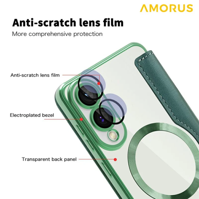 Amorus - Amorus Galaxy S25 Edge Plånboksfodral Magsafe RFID - Grön