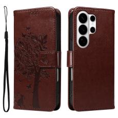OEM - Samsung Galaxy S26 Ultra Pl&aring;nboksfodral Konstl&auml;der Katttr&auml;dsm&ouml;nster - Kaffe