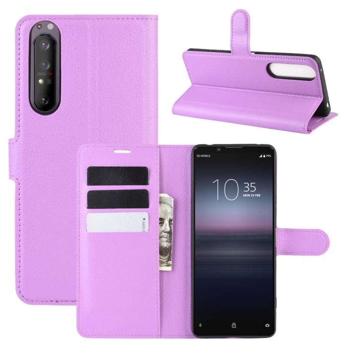 Imak - Litchi Läder plånboksfodral Sony Xperia 1 II - Lila