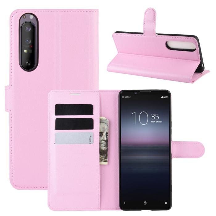 Imak - Litchi Läder plånboksfodral Sony Xperia 1 II - Rosa