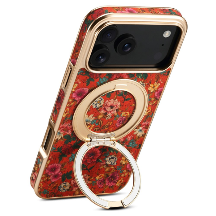 A-One Brand - iPhone 17 Pro Mobilskal MagSafe Electroplated Floral A22 - Röd