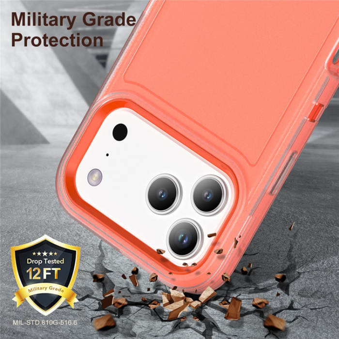 A-One Brand - iPhone 17 Pro Max Mobilskal Kickstand Silikon - Transparent/Orange