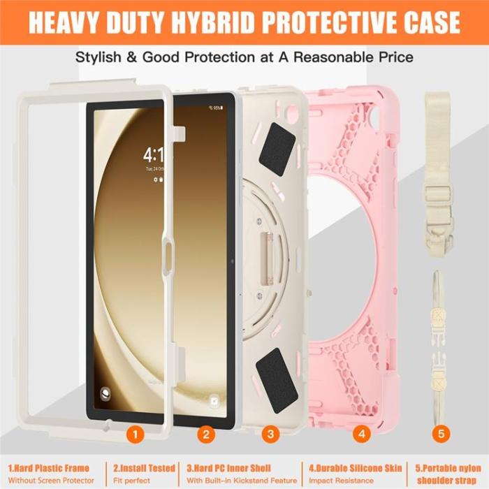 A-One Brand - Galaxy Tab A9 Plus Skal Kickstand Handrem Med Axelrem - Rosa