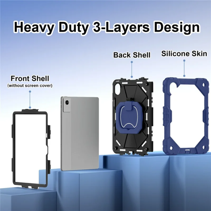 A-One Brand - Lenovo M11/Idea Tab Skal Silikon Kickstand - Marinblå/Svart