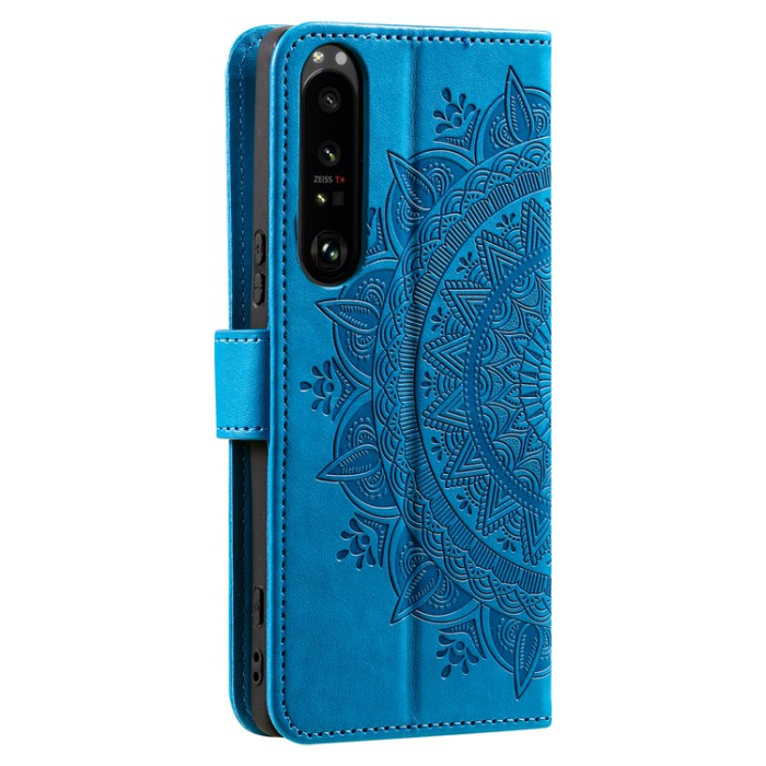 A-One Brand - Sony Xperia 1 V Plånboksfodral Imprinted Mandala Flower - Blå