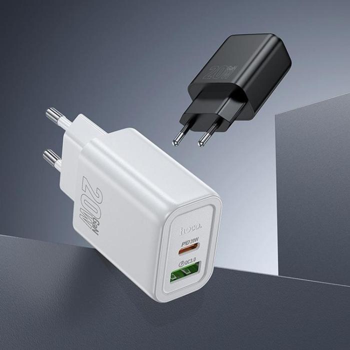 Hoco - Hoco Snabbladdare 20W 1xUSB-A 1xUSB-C PD QC3.0 3A N61 - Vit
