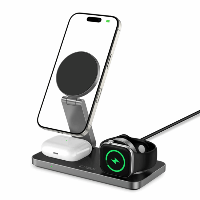Tech-Protect - 3-in-1 Magsafe Trådlös Laddare iPhone, Apple Watch, AirPods Qi 15W