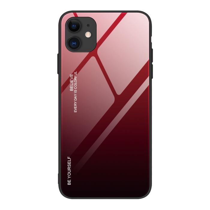 OEM - Gradient Härdat Glas Skal iPhone 12 Mini - Svart / Röd