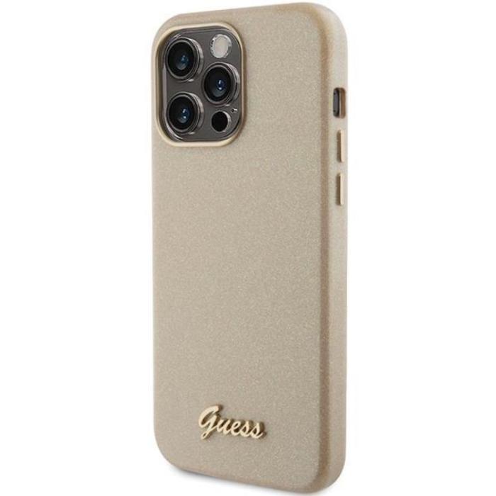 Guess - Guess iPhone 15 Pro Mobilskal Glitter Glossy Script - Guld