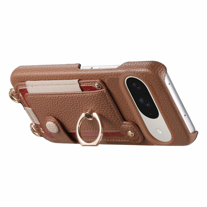 A-One Brand - Google Pixel 10/10 Pro Mobilskal med Korthållare Ring Kickstand - Brun