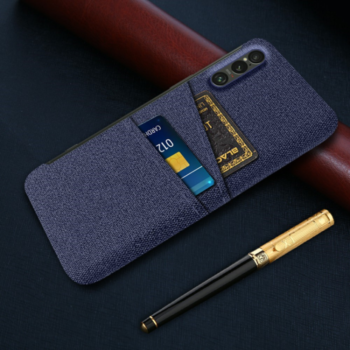 A-One Brand - Sony Xperia 1 VII Mobilskal med Dual Kortfack Tyg + PC - Blå