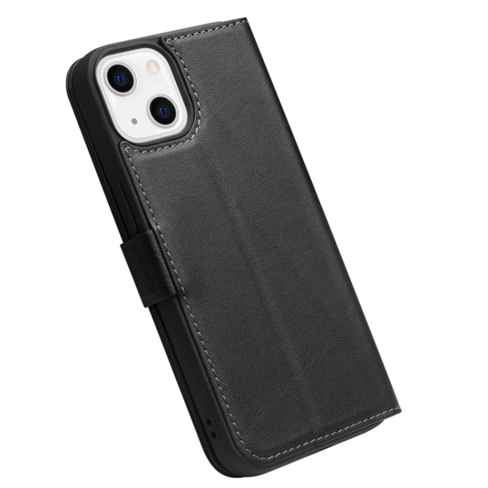 QIALINO - QIALINO iPhone 13 Plånboksfodral Äkta Läder Flip Folio - Svart
