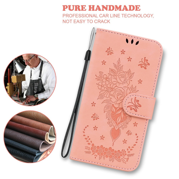 A-One Brand - Sony Xperia 1 VII Plånboksfodral Butterfly och Flower Pattern - Rosa