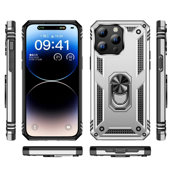 A-One Brand - iPhone 15 Pro Max Mobilskal med Kickstand - Silver