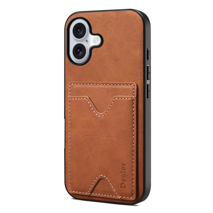 DENIOR - DENIOR iPhone 17 Fodral Kortfack Ställ i Konstläder - Brun