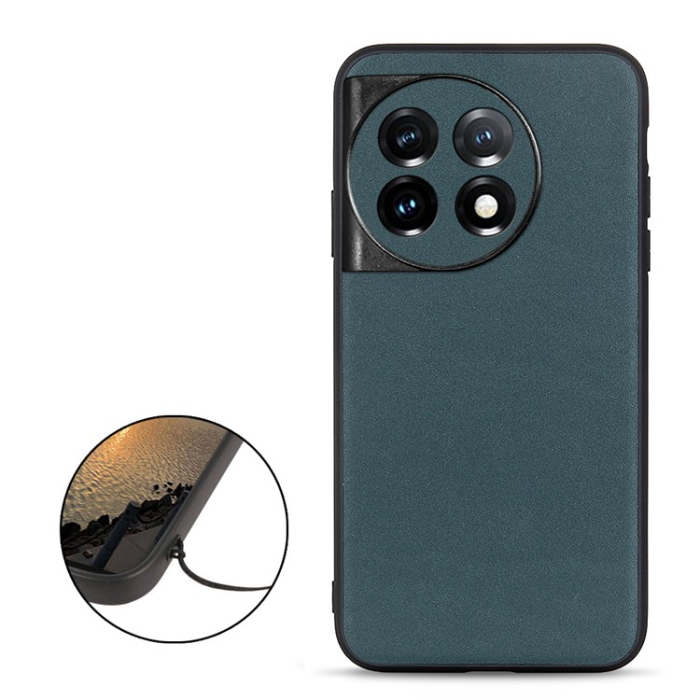 A-One Brand - OnePlus 11 Mobilskal Äkta Läder Coated TPU - Grön