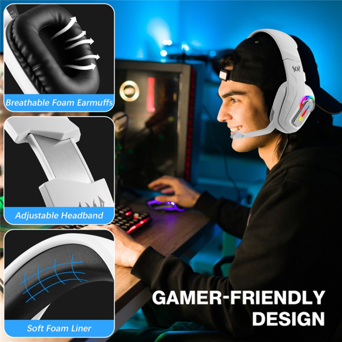 KOTION EACH - KOTION EACH Over-Ear Gaming Trådbundna Hörlurar med Mikrofon LED-ljus G4100