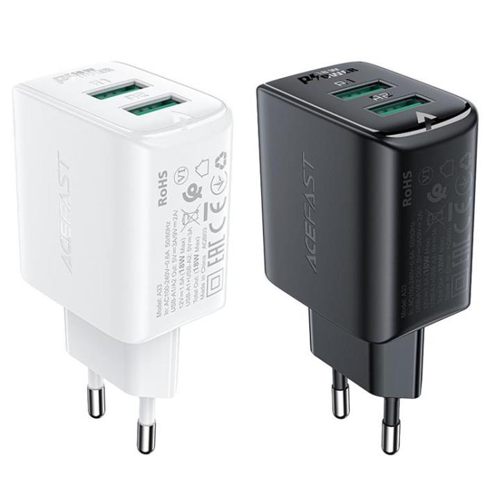 Acefast - Acefast Väggladdare 2x USB 18W - Svart