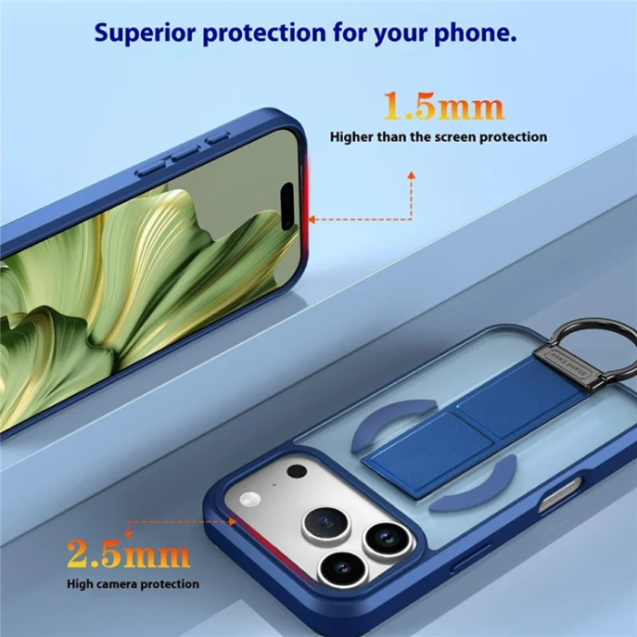 A-One Brand - iPhone 17 Pro Mobilskal Magsafe Metal D-Ring Kickstand - Blå