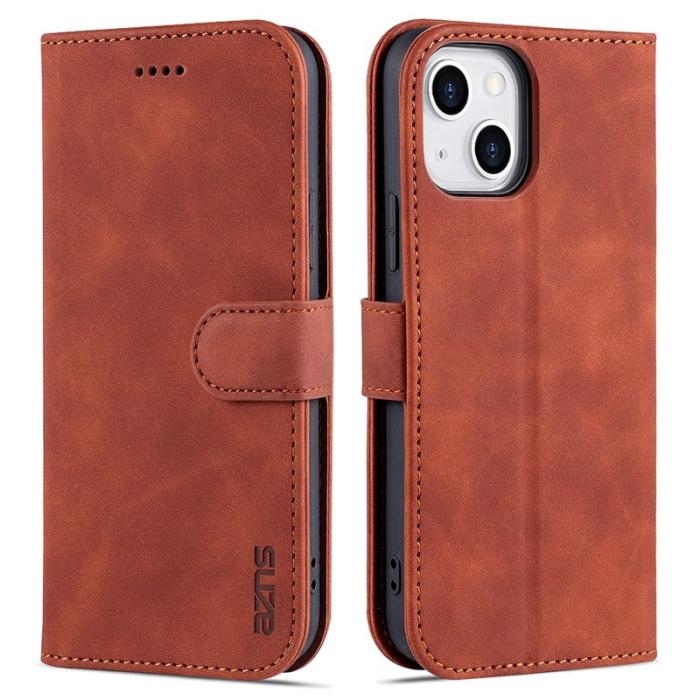 AZNS - AZNS iPhone 15 Plånboksfodral Anti-Scratch Konstläder - Brun