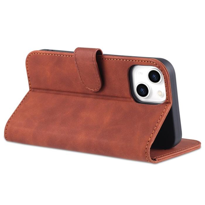AZNS - AZNS iPhone 15 Plånboksfodral Anti-Scratch Konstläder - Brun