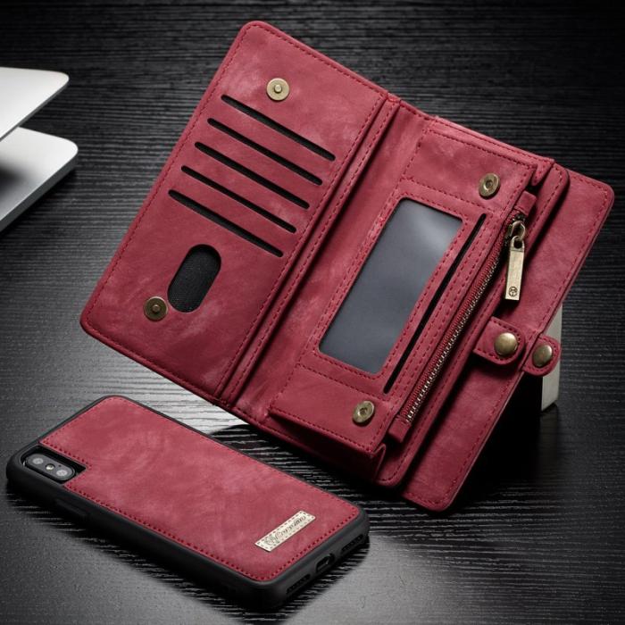 Caseme - CASEME Vintage Konstläder 2-i-1 Plånboksfodral iPhone Xs Röd