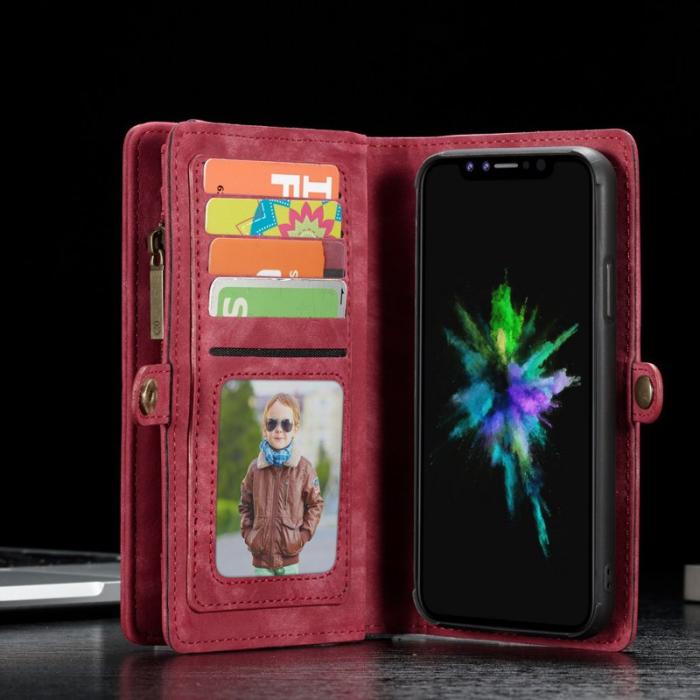 Caseme - CASEME Vintage Konstläder 2-i-1 Plånboksfodral iPhone Xs Röd