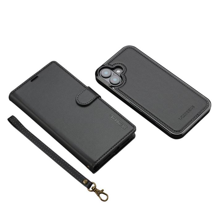 LC.imeeke - LC.IMEEKE L2 Series iPhone 16 Plus Plånboksfodral Konstläder - Svart