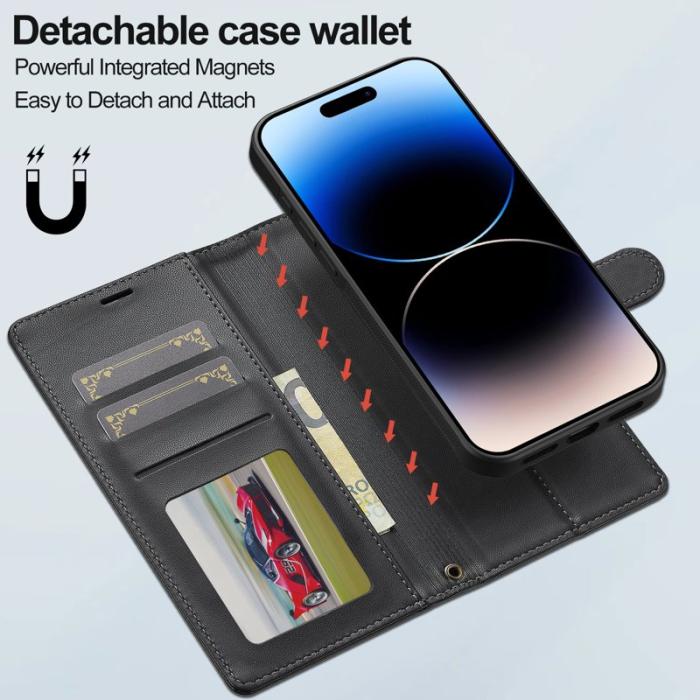 LC.imeeke - LC.IMEEKE L2 Series iPhone 16 Plus Plånboksfodral Konstläder - Svart
