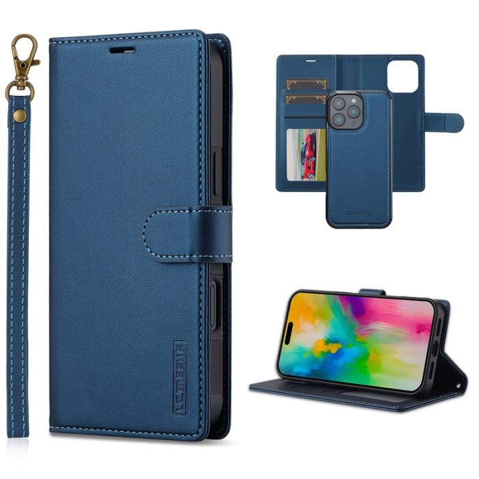 LC.imeeke - LC.IMEEKE L2 Series iPhone 16 Pro Plånboksfodral Konstläder - Blå