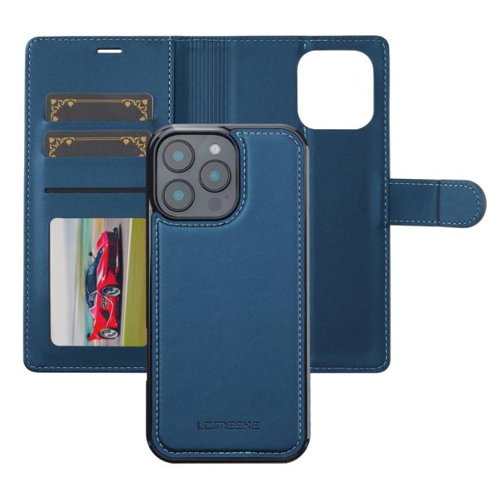 LC.imeeke - LC.IMEEKE L2 Series iPhone 16 Pro Plånboksfodral Konstläder - Blå