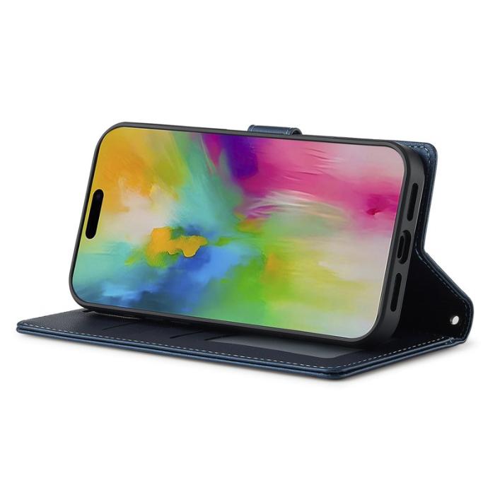 LC.imeeke - LC.IMEEKE L2 Series iPhone 16 Pro Plånboksfodral Konstläder - Blå